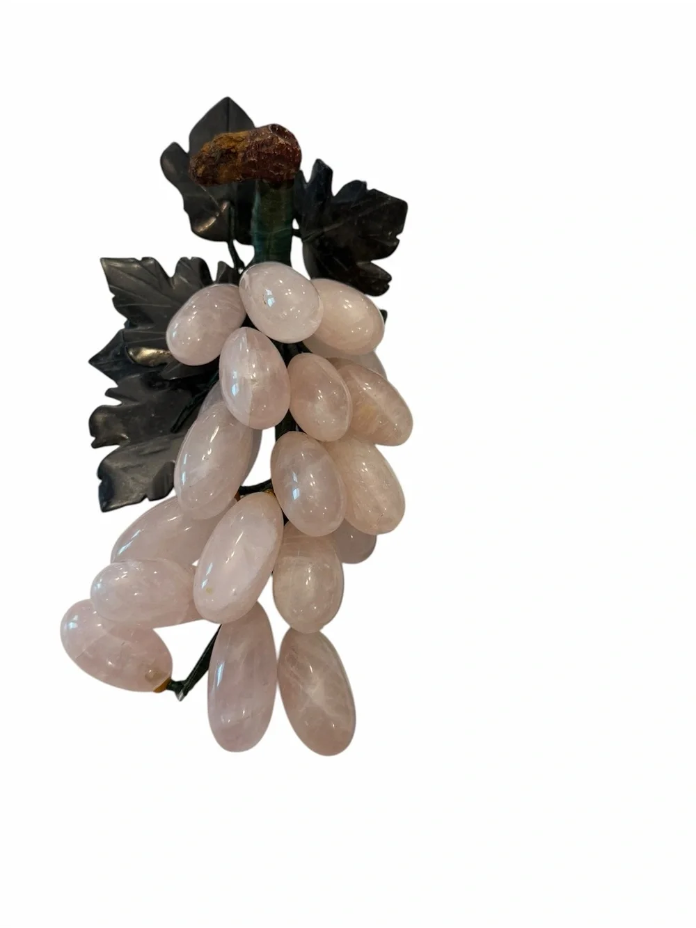 Pink‎ Rose Quartz Grape Cluster Green Jade Stone Leaves MCM Decor Mid Century